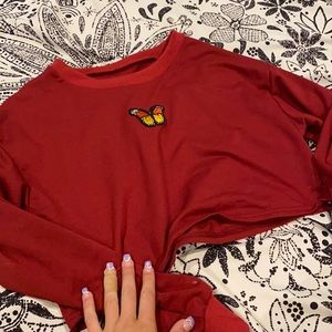 RED BUTTERFLY CROP TOP LONG SLEEVE💙